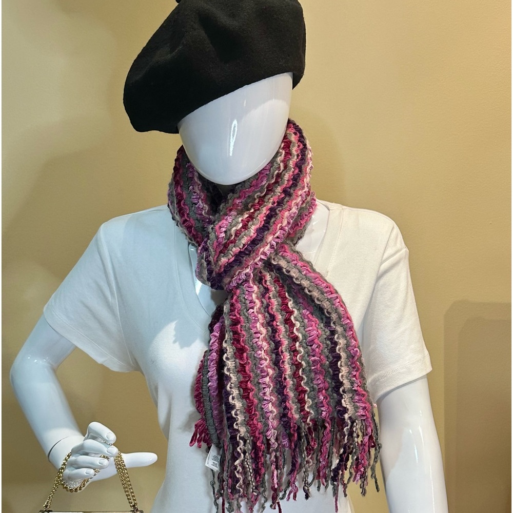 NWOT Long Pink and Purple Acrylic Velour Ribbon Scarf